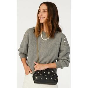 Clare V. Le Drop Stone Sweatshirt Gray Rhinestone Embellished Womens Size Medium